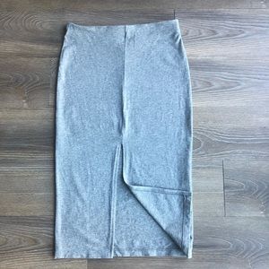 Gray Front Slit Spandex Pencil Skirt
